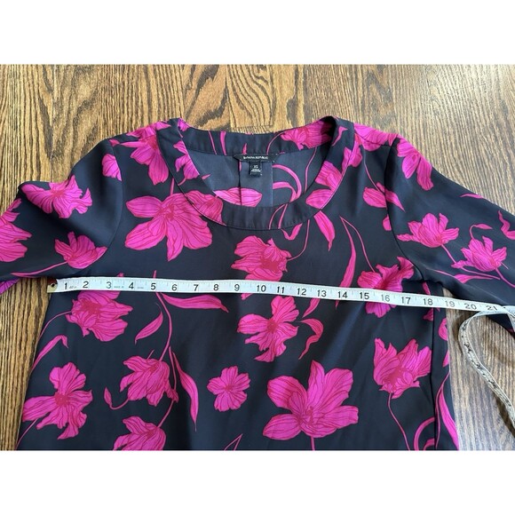 Banana Republic Black Pleat Back Blouse Pink Floral Office Size XS Career EUC - Picture 6 of 7